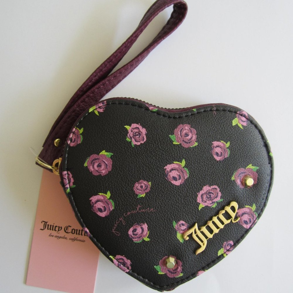 Juicy Couture Purple Rose Heart Shape Wristlet Zip Around Wallet